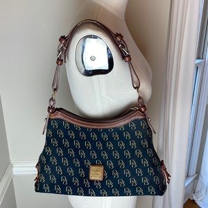 Dooney & Bourke Signature Hobo Black Brown Handbag Purse
